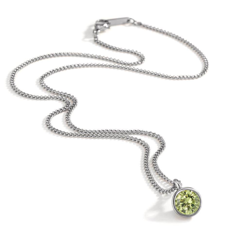 Necklace with pendant Stainless steel Zirconia Green 42 cm Ø9.5 mm