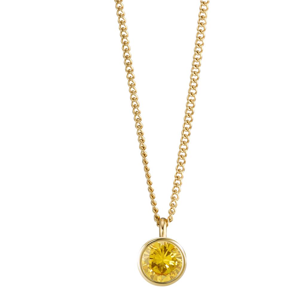 Necklace with pendant Stainless steel Zirconia Yellow IP coated 42 cm Ø9.5 mm