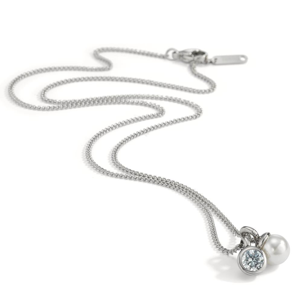 Necklace with pendant Stainless steel Zirconia White 45 cm Ø7 mm