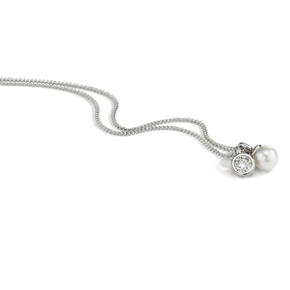 Necklace with pendant Stainless steel Zirconia White 45 cm Ø7 mm