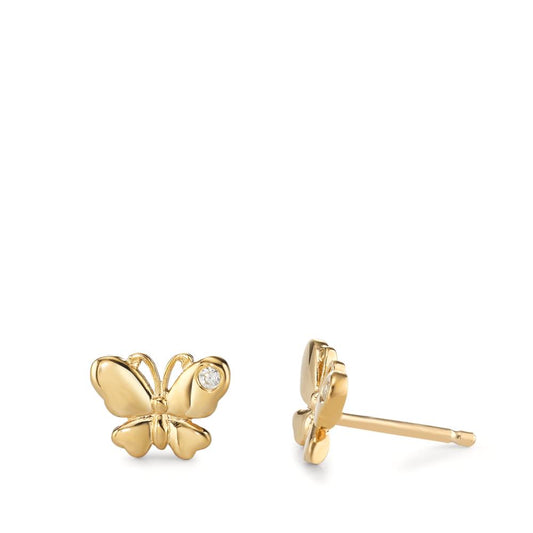 Stud earrings Silver Zirconia 2 Stones Yellow Gold plated Butterfly