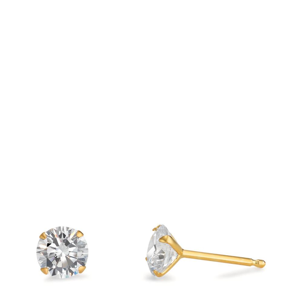 Stud earrings Silver Zirconia 2 Stones Yellow Gold plated Ø6 mm