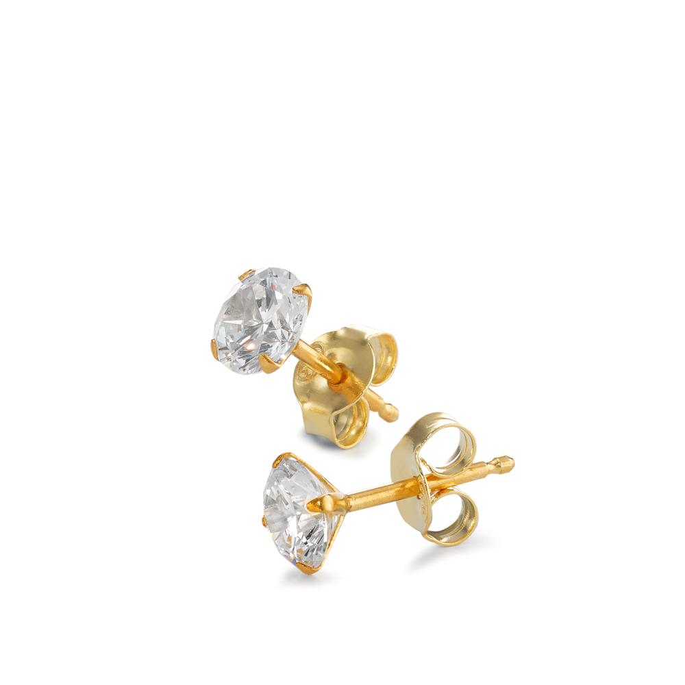 Stud earrings Silver Zirconia 2 Stones Yellow Gold plated Ø6 mm