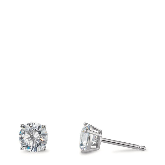 Stud earrings Silver Zirconia White, 2 Stones Rhodium plated Ø6 mm