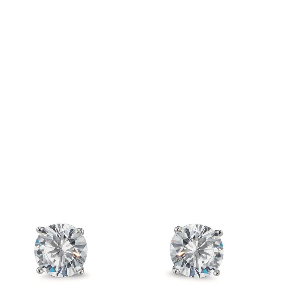 Stud earrings Silver Zirconia White, 2 Stones Rhodium plated Ø6 mm