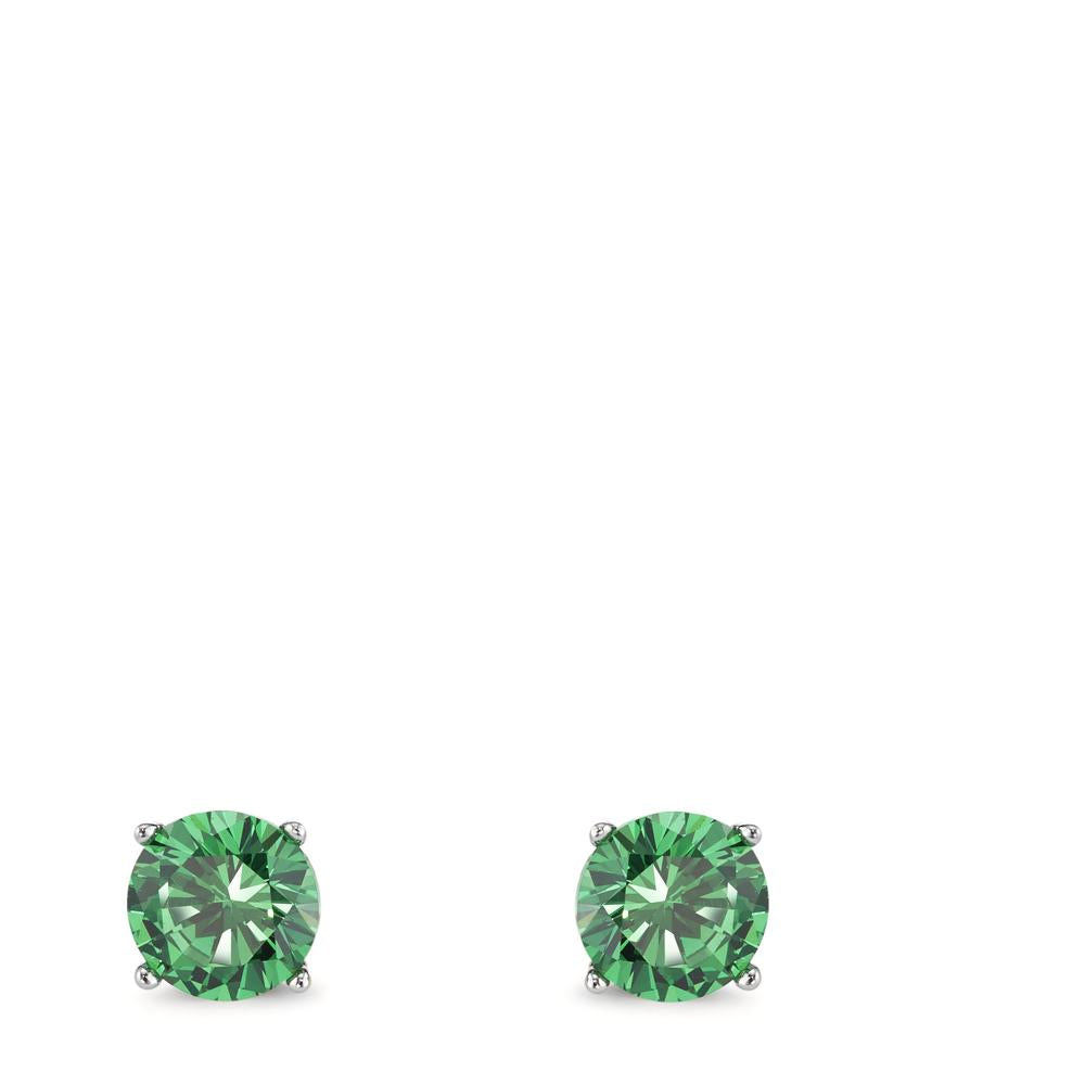 Stud earrings Silver Zirconia Green, 2 Stones Rhodium plated Ø6 mm