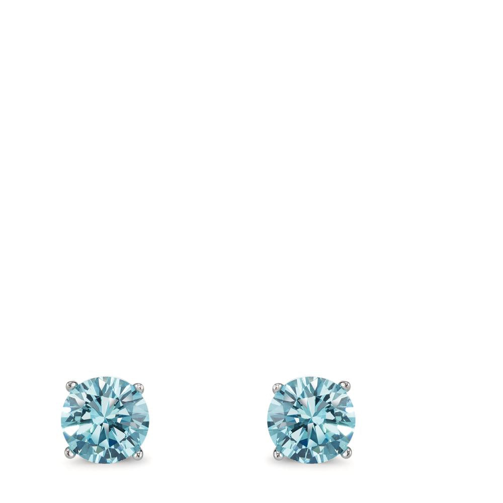 Stud earrings Silver Zirconia Aqua, 2 Stones Rhodium plated Ø6 mm