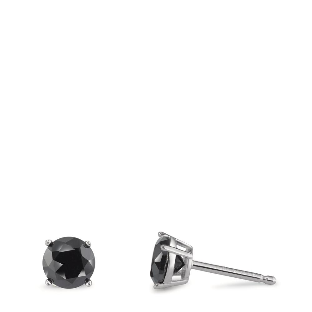 Stud earrings Silver Zirconia Black, 2 Stones Rhodium plated Ø6 mm