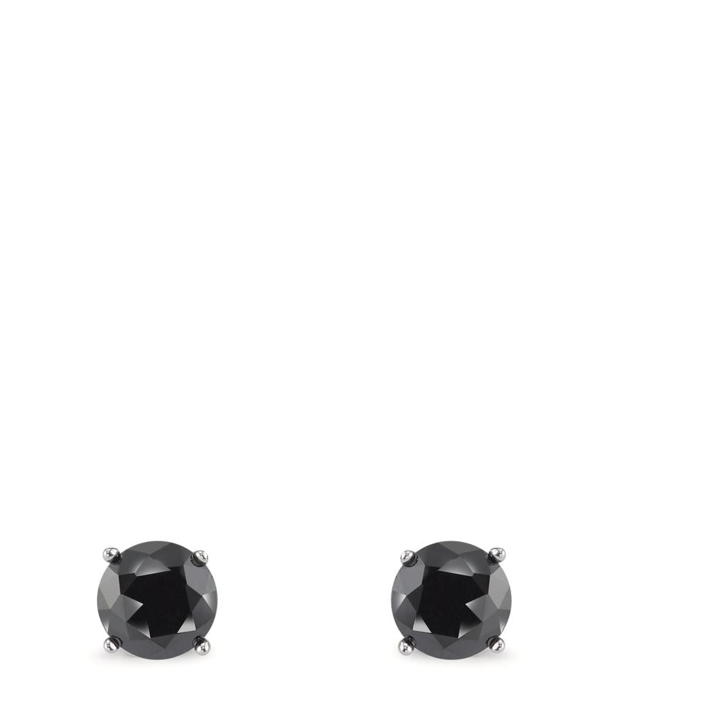 Stud earrings Silver Zirconia Black, 2 Stones Rhodium plated Ø6 mm