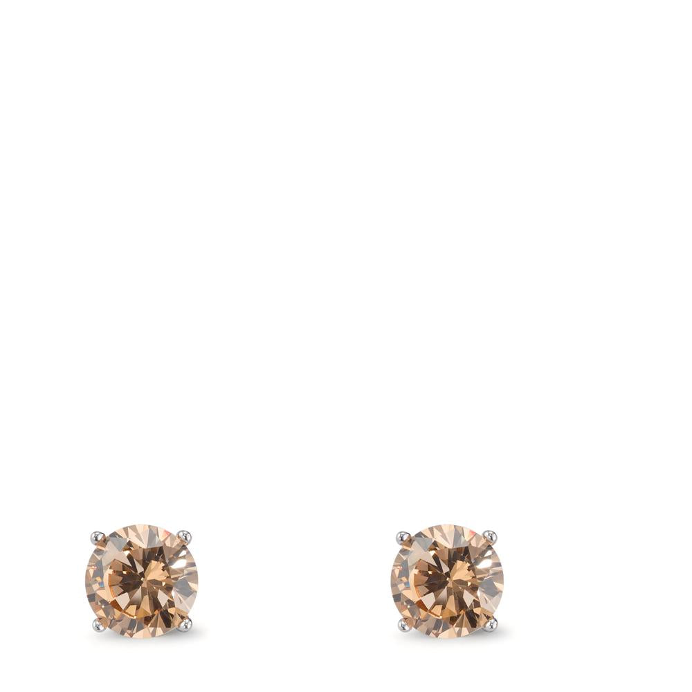 Stud earrings Silver Zirconia Apricot, 2 Stones Rhodium plated Ø6 mm