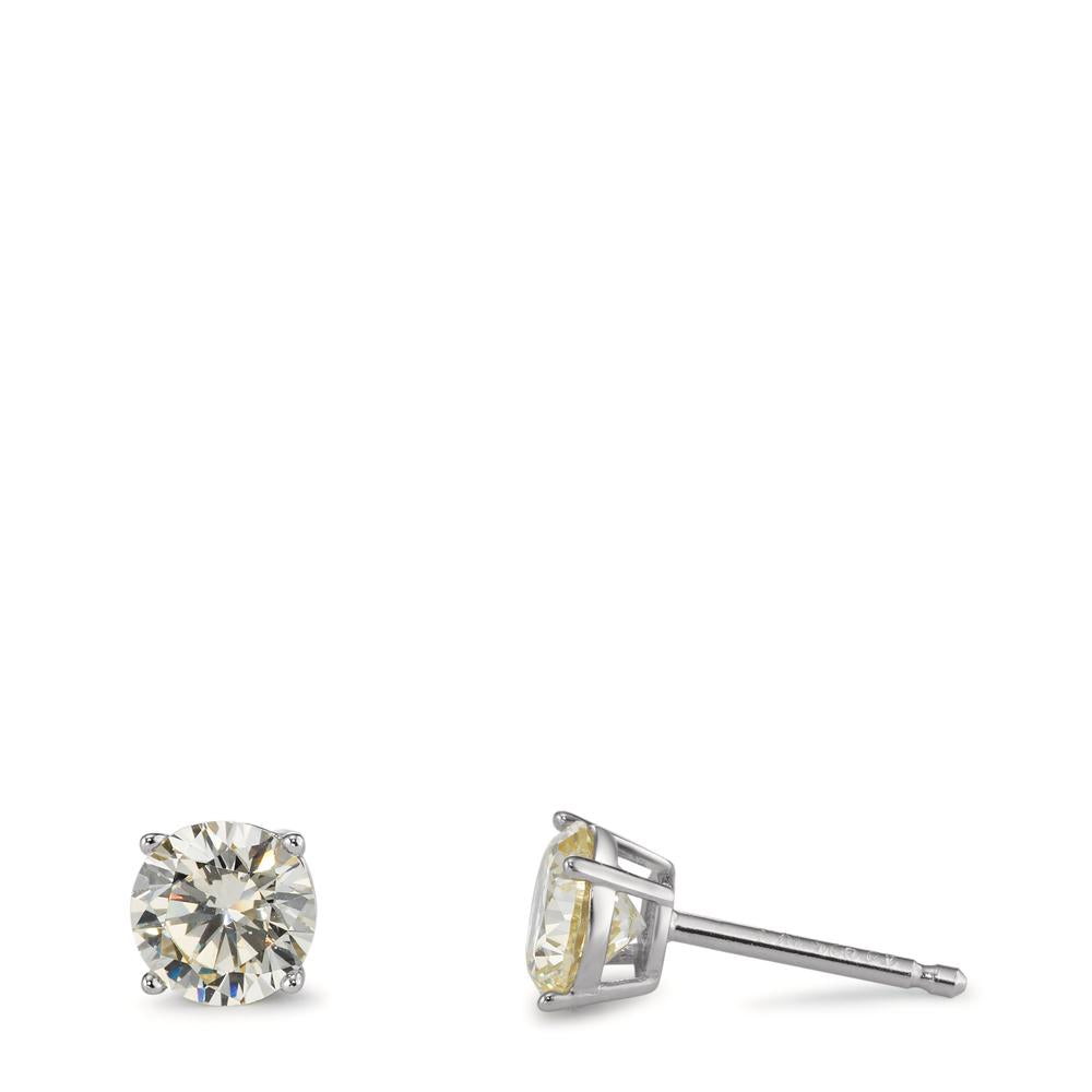 Stud earrings Silver Zirconia Champagne, 2 Stones Rhodium plated Ø6 mm