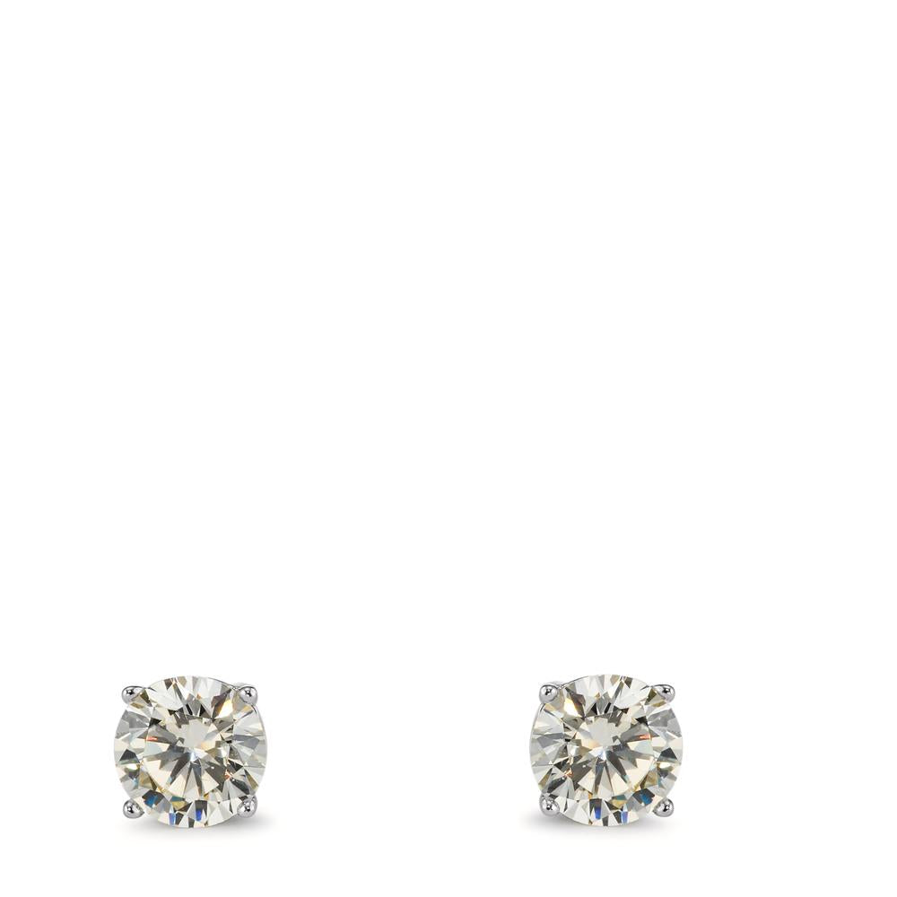 Stud earrings Silver Zirconia Champagne, 2 Stones Rhodium plated Ø6 mm