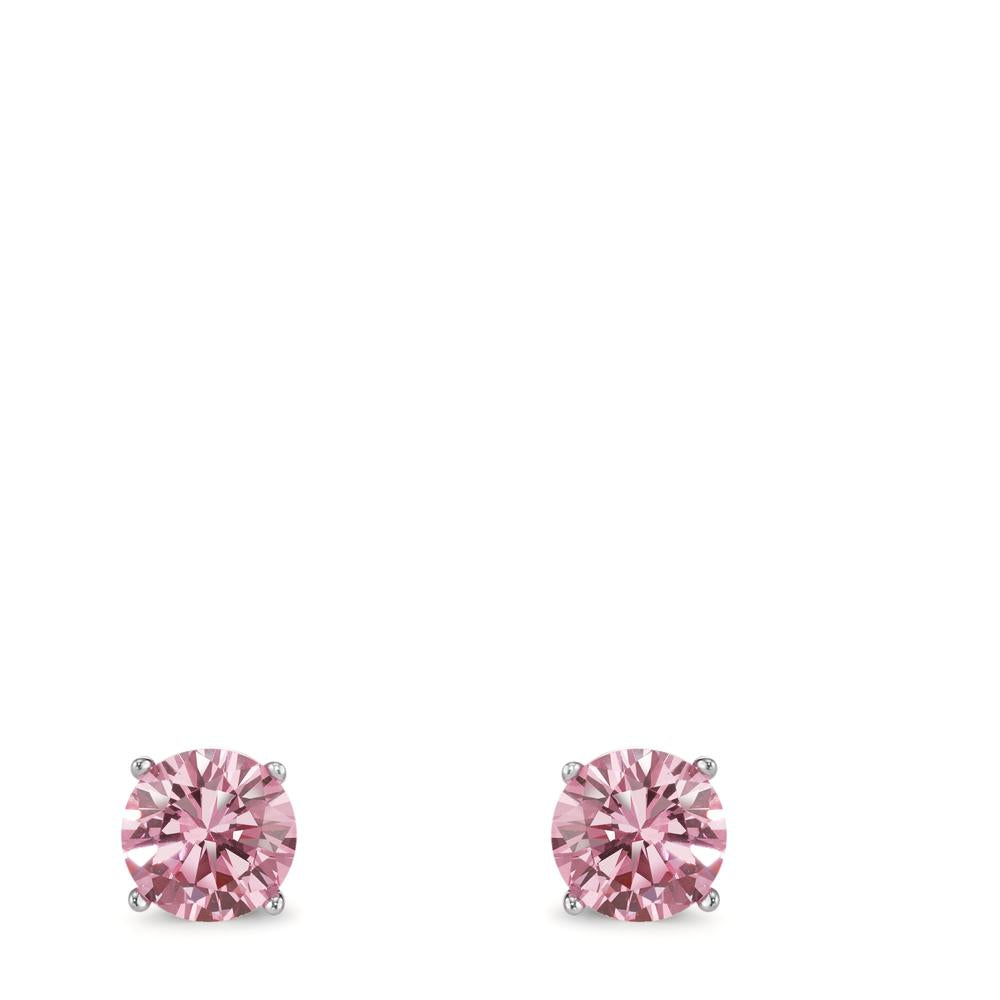 Stud earrings Silver Zirconia Rose, 2 Stones Rhodium plated Ø6 mm