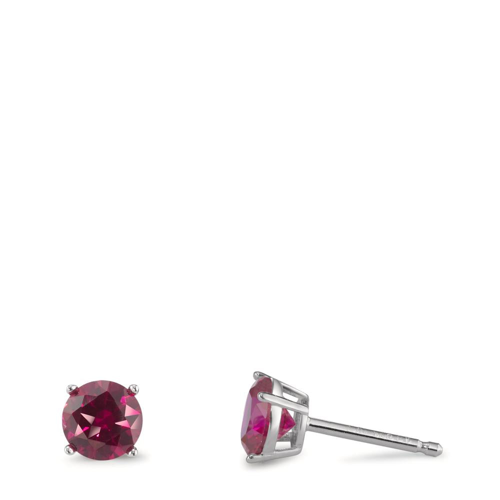 Stud earrings Silver Zirconia Bordeaux, 2 Stones Rhodium plated Ø6 mm