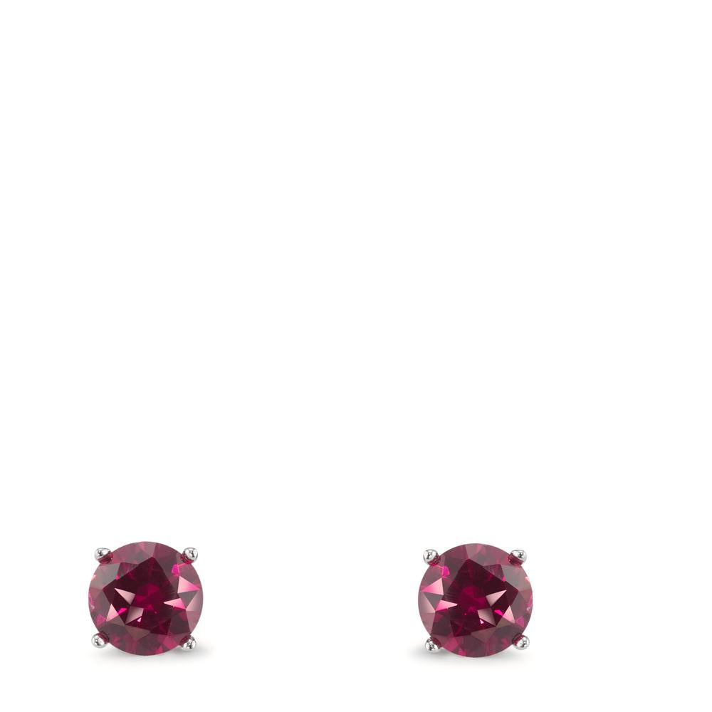 Stud earrings Silver Zirconia Bordeaux, 2 Stones Rhodium plated Ø6 mm