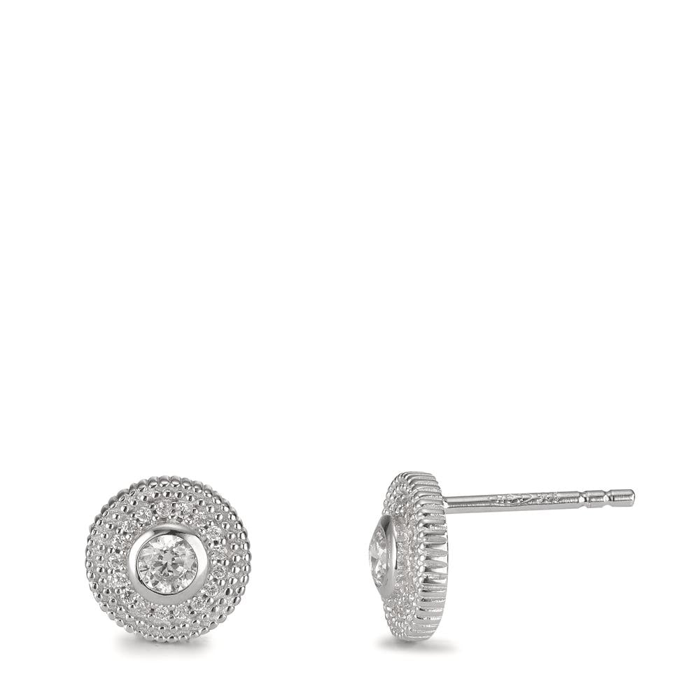 Stud earrings Silver Zirconia Rhodium plated Ø8 mm