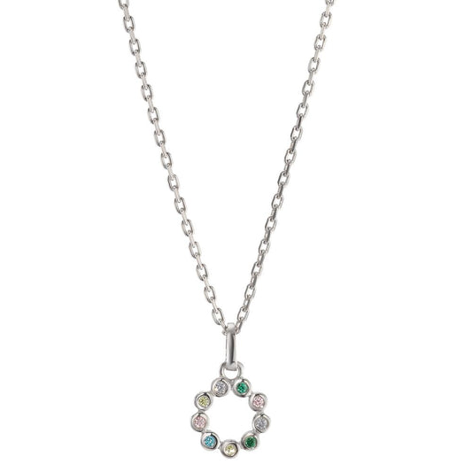 Necklace with pendant Silver Zirconia Colorful, 9 Stones Rhodium plated 40-42 cm Ø9 mm