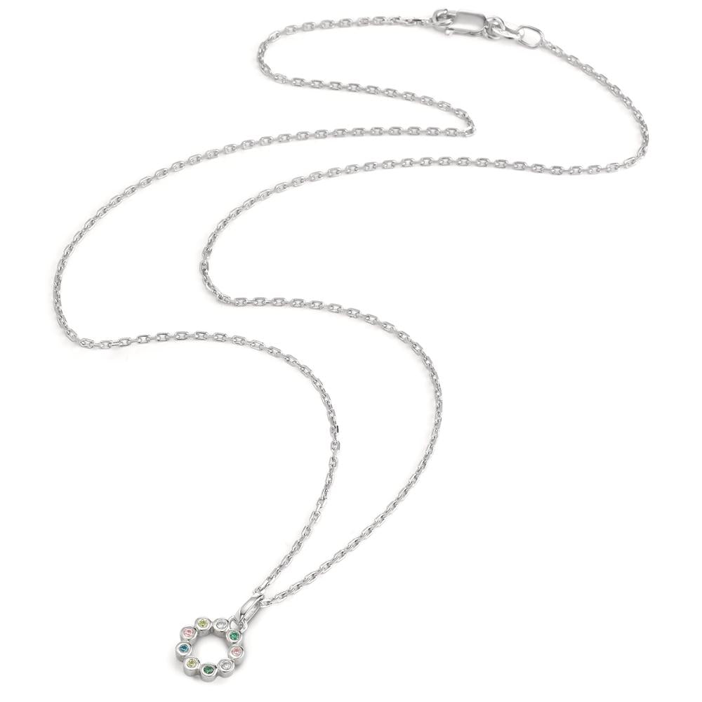 Necklace with pendant Silver Zirconia Colorful, 9 Stones Rhodium plated 40-42 cm Ø9 mm