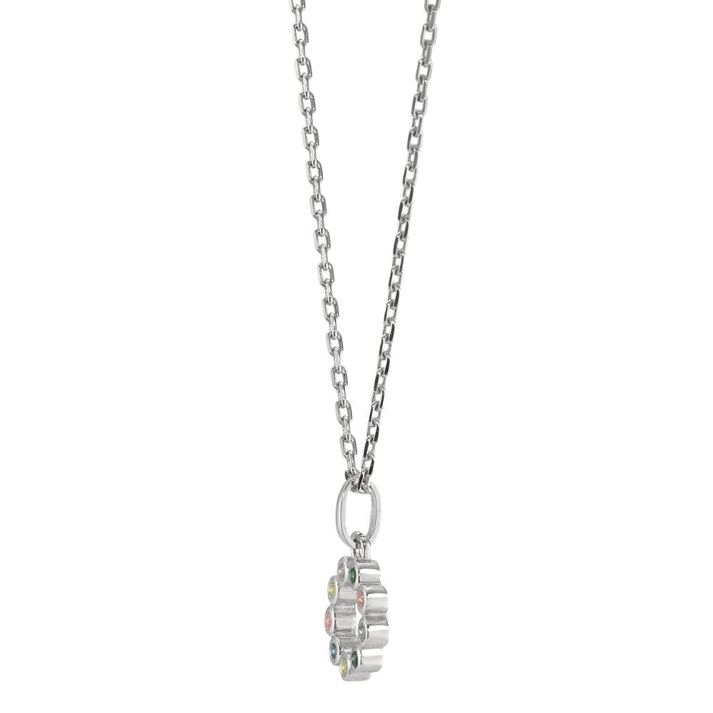 Necklace with pendant Silver Zirconia Colorful, 9 Stones Rhodium plated 40-42 cm Ø9 mm