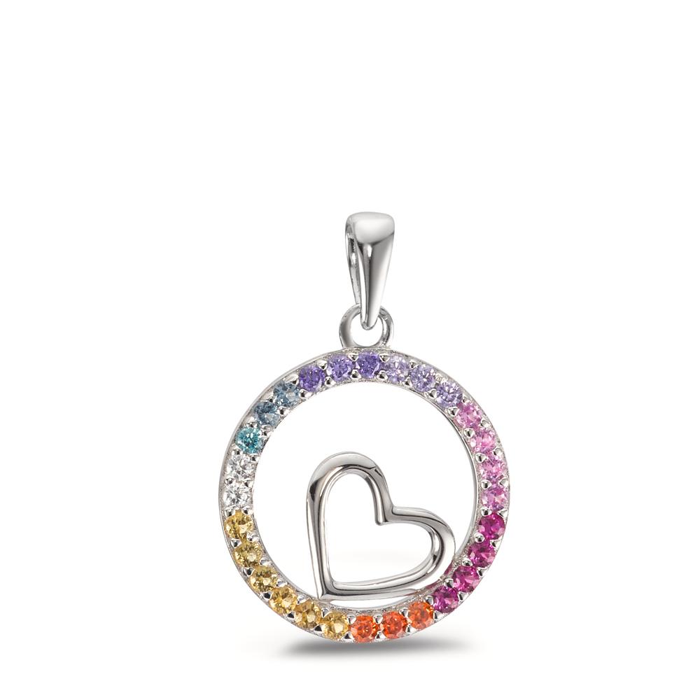 Pendant Silver Zirconia Colorful Rhodium plated Heart Ø16 mm