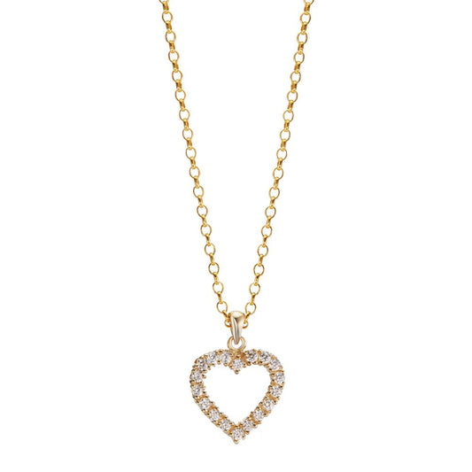 Necklace with pendant Silver Zirconia 18 Stones Yellow Gold plated Heart 40-45 cm Ø17 mm