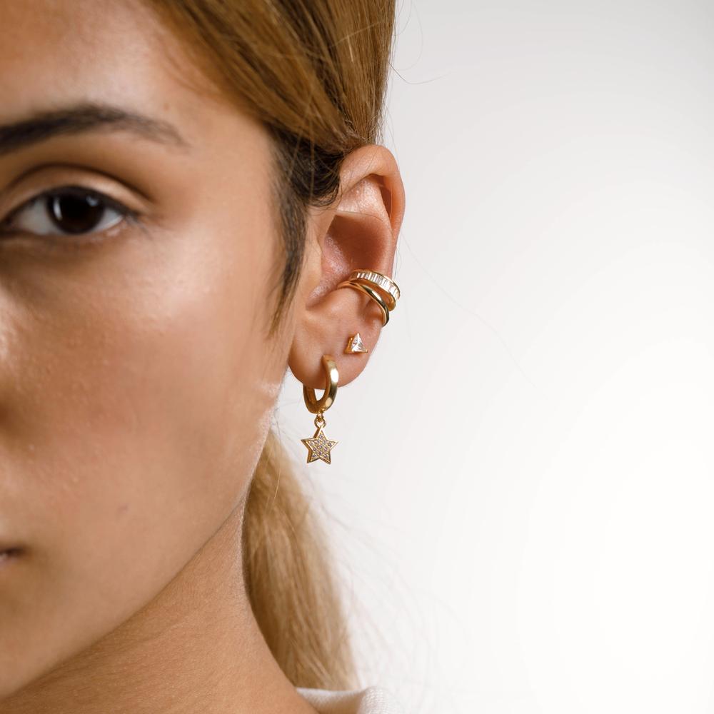 Ear Cuff Silver Zirconia Yellow Gold plated