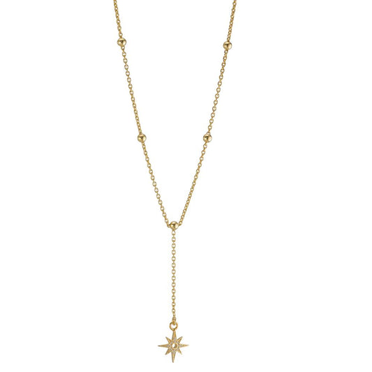 Necklace Silver Zirconia Yellow Gold plated Star 42-47 cm