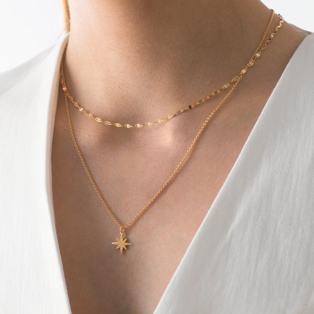 Necklace Silver Zirconia Yellow Gold plated Star 40-46 cm