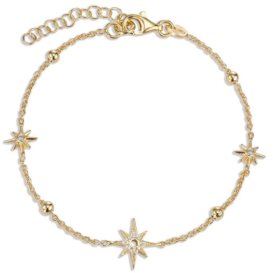 Bracelet Silver Zirconia Yellow Gold plated Star 17-20 cm