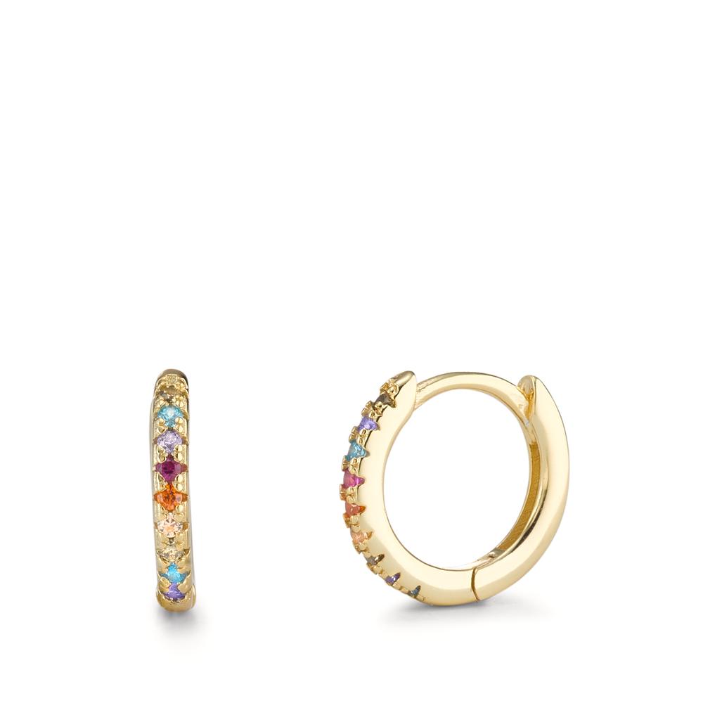 Hinged hoop Silver Zirconia Colorful, 18 Stones Yellow Gold plated