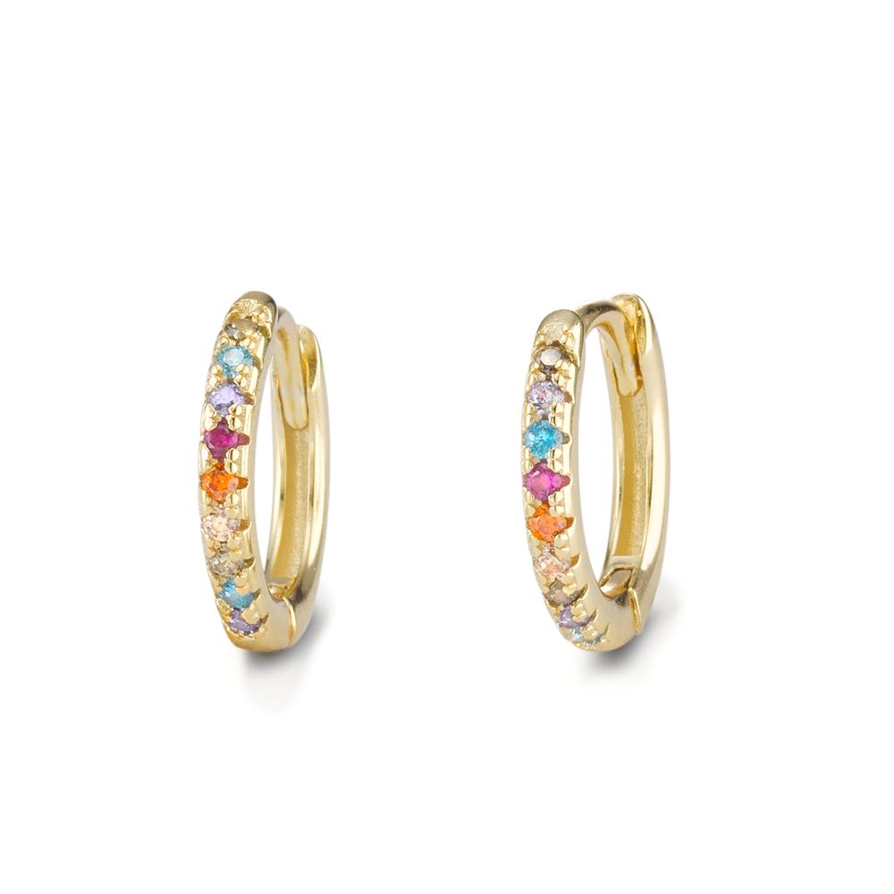 Hinged hoop Silver Zirconia Colorful, 18 Stones Yellow Gold plated