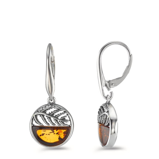 Drop Earrings Silver Amber 2 Stones Rhodium plated