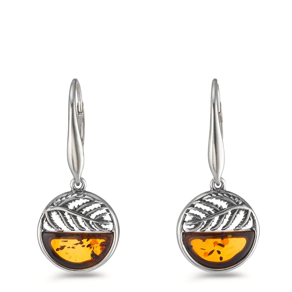 Drop Earrings Silver Amber 2 Stones Rhodium plated