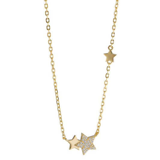 Necklace Silver Zirconia Yellow Gold plated Star 40-45 cm