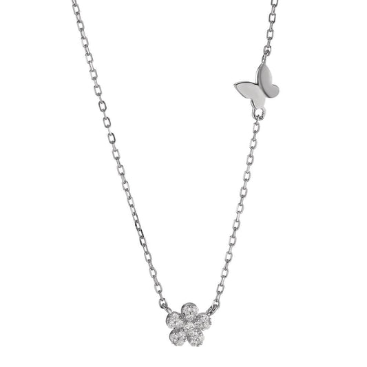 Necklace Silver Zirconia Rhodium plated Flower 40-45 cm