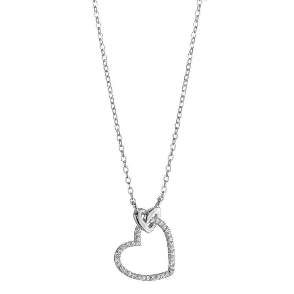 Necklace Silver Zirconia Rhodium plated Heart 40-45 cm