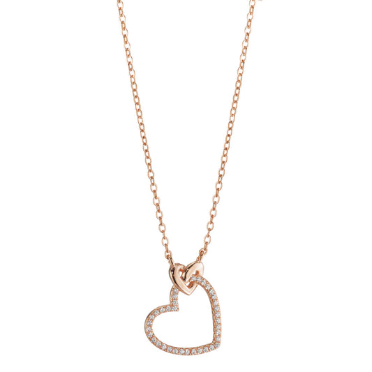 Necklace Silver Zirconia Rose Gold plated Heart 40-45 cm