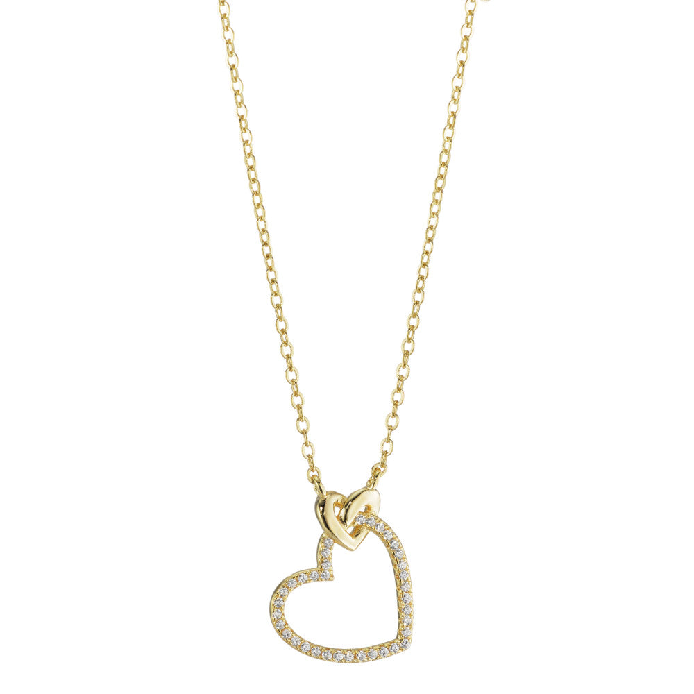 Necklace Silver Zirconia Yellow Gold plated Heart 40-45 cm