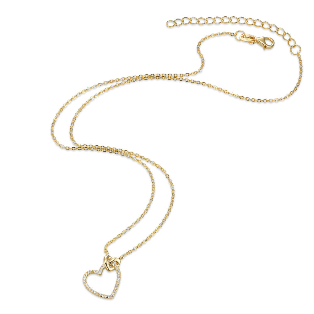 Necklace Silver Zirconia Yellow Gold plated Heart 40-45 cm