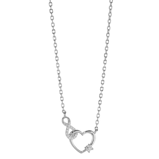 Necklace Silver Zirconia Rhodium plated Heart 40-45 cm