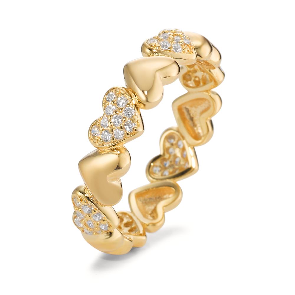 Ring Silver Zirconia Yellow Gold plated Heart