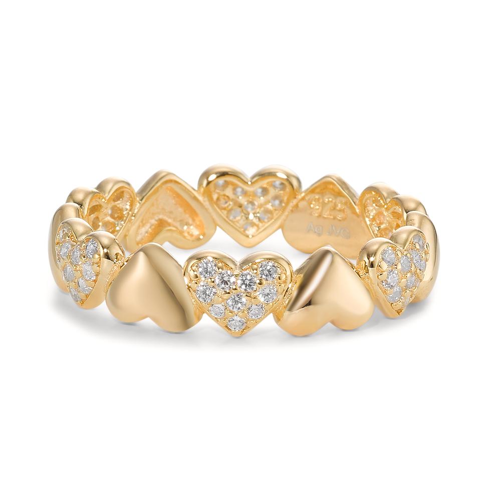 Ring Silver Zirconia Yellow Gold plated Heart