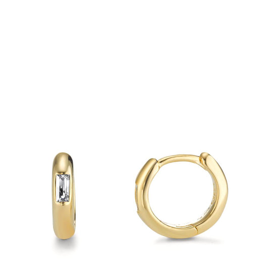 Hinged hoop Silver Zirconia 2 Stones Yellow Gold plated