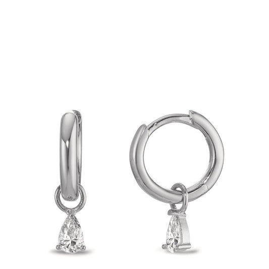 Hinged hoop Silver Zirconia 2 Stones Rhodium plated