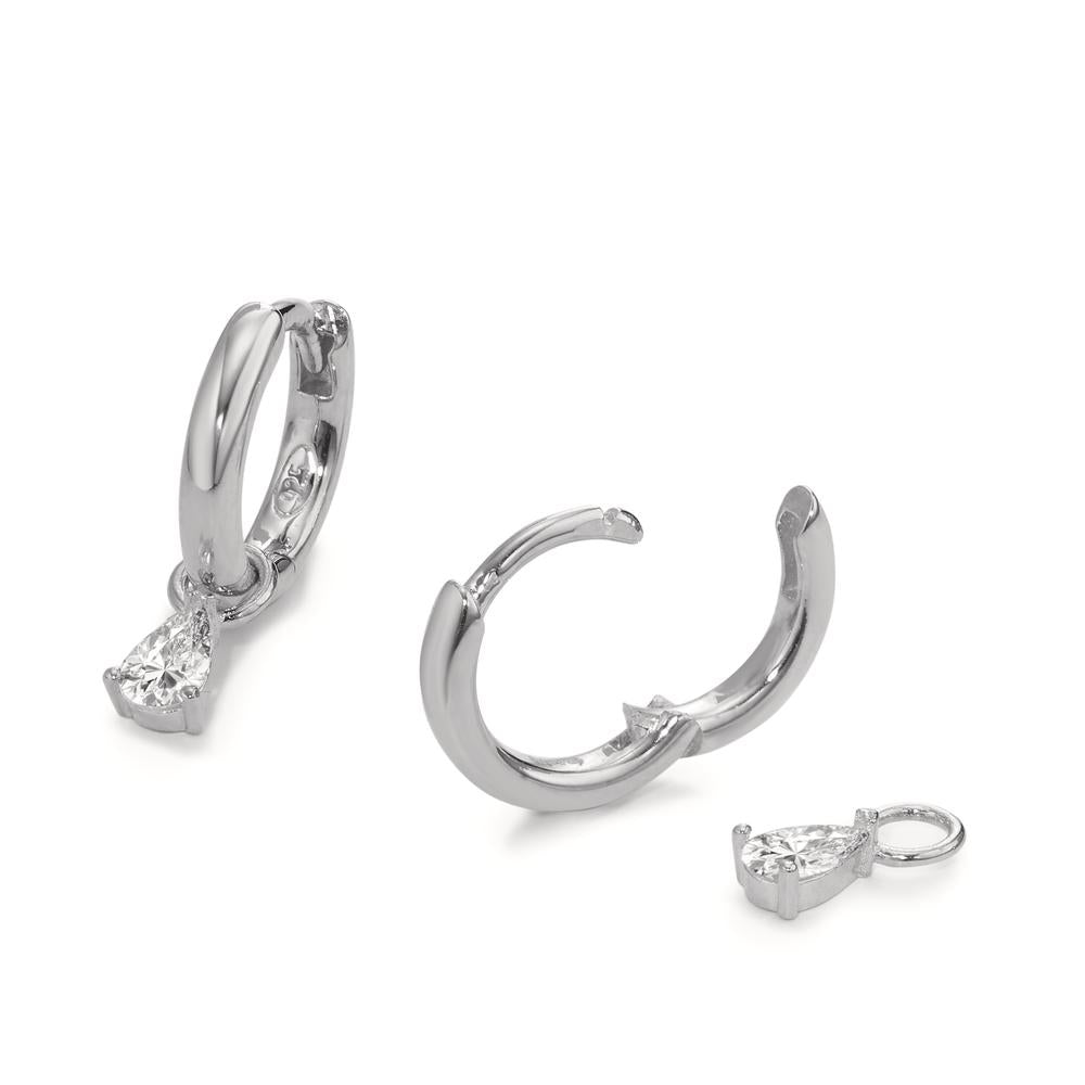 Hinged hoop Silver Zirconia 2 Stones Rhodium plated