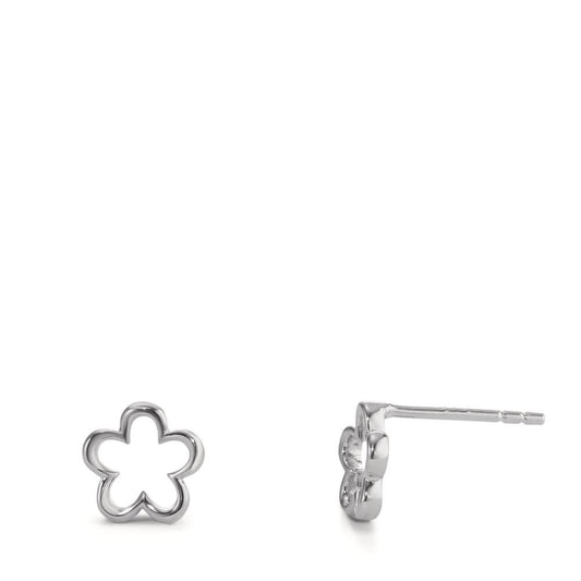 Stud earrings Silver Rhodium plated Flower Ø8 mm