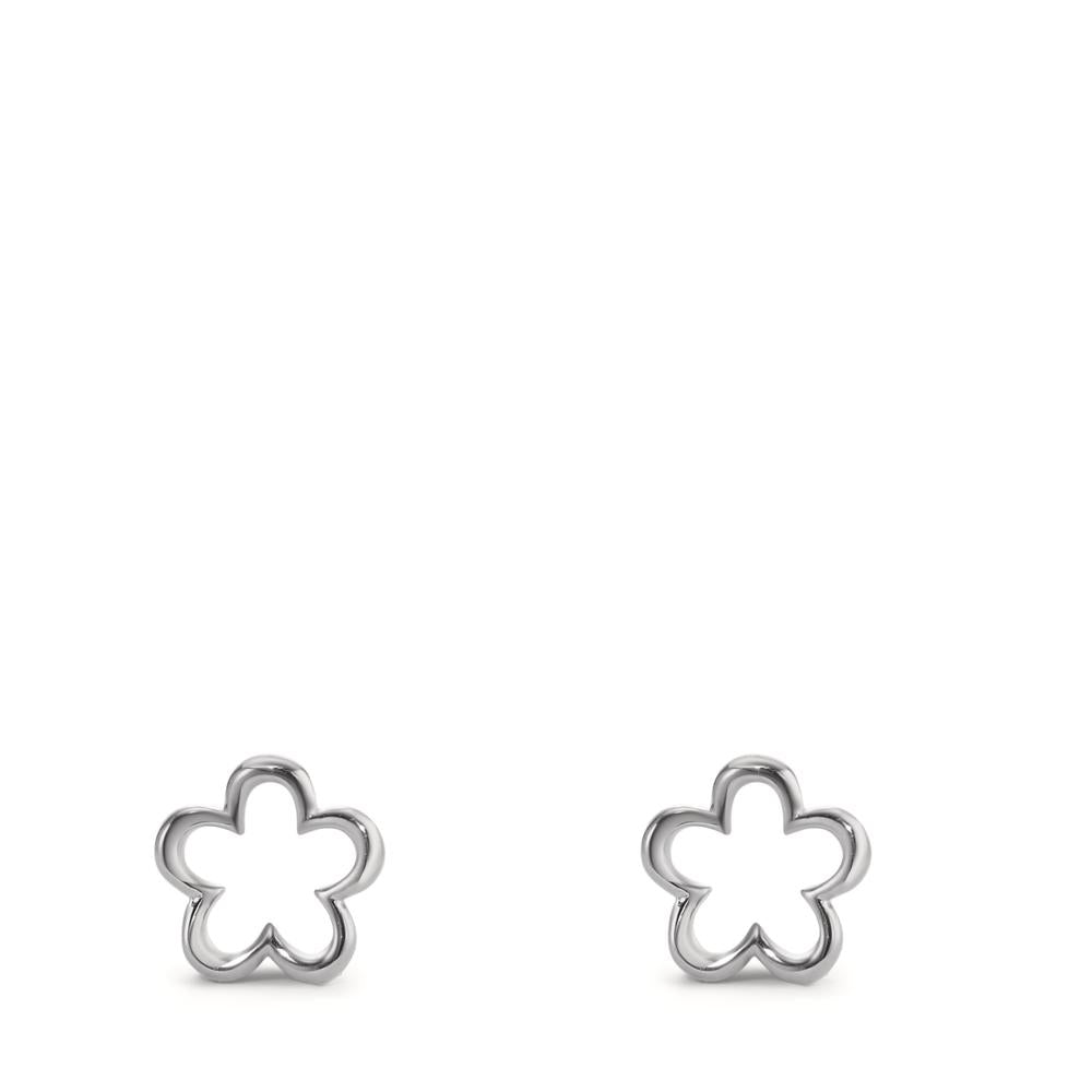 Stud earrings Silver Rhodium plated Flower Ø8 mm