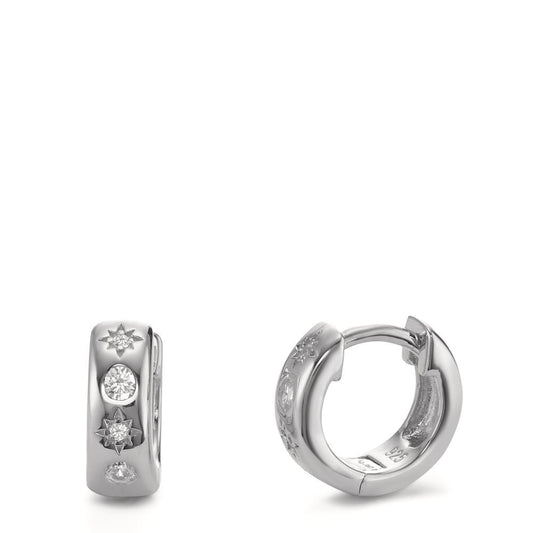 Hinged hoop Silver Zirconia 8 Stones Rhodium plated Star