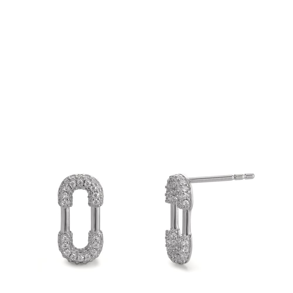 Stud earrings Silver Zirconia Light Blue Rhodium plated