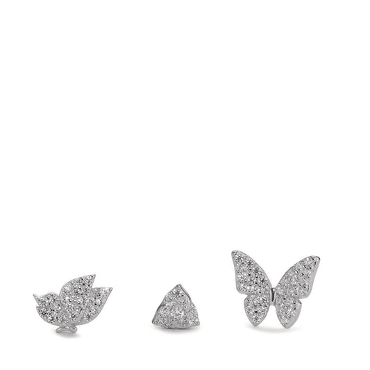 Stud earrings Silver Zirconia Rhodium plated Butterfly Ø8 mm